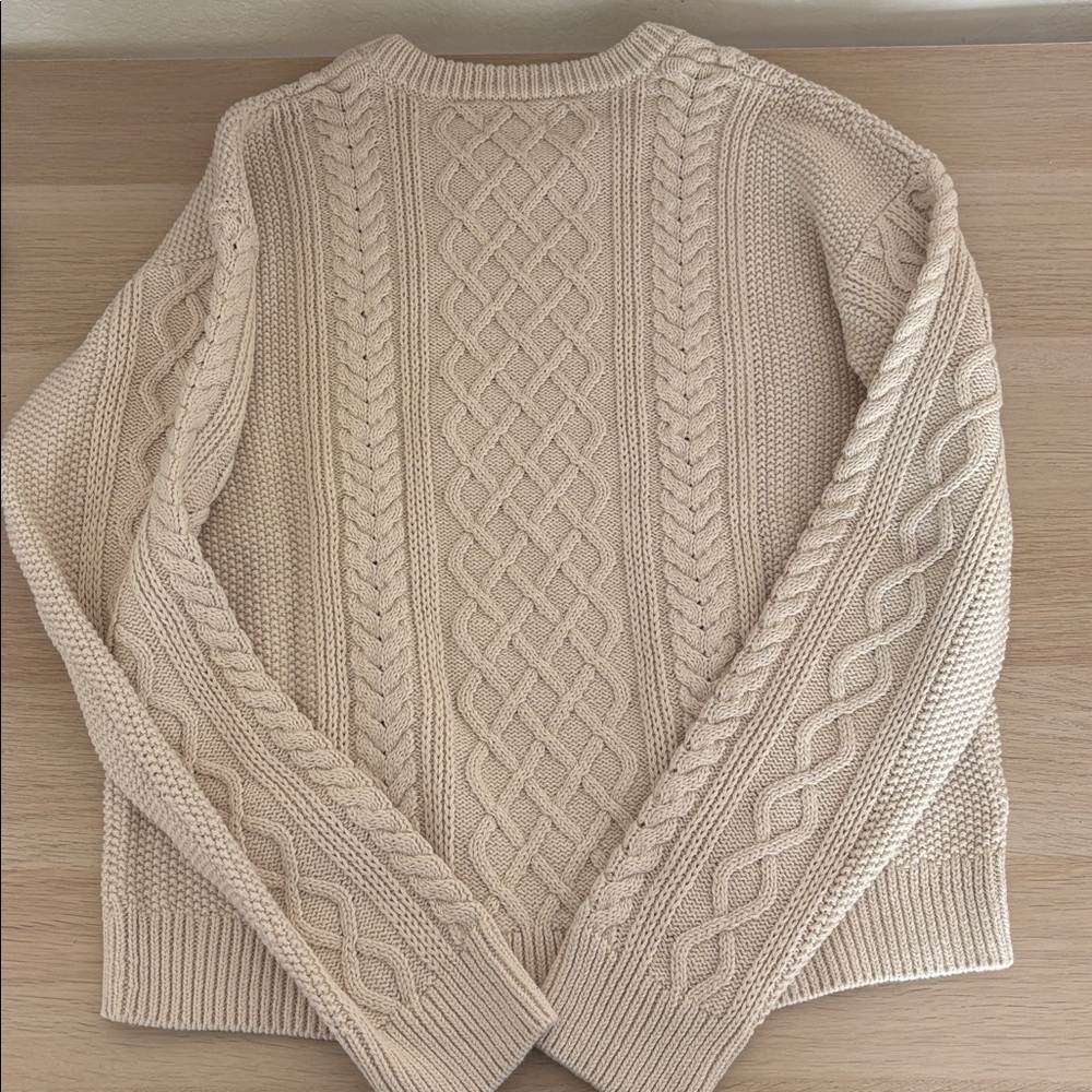 J Crew Women’s Medium 100 % Cotton Fisherman’s Sweater Beige NWT - Picture 8 of 9